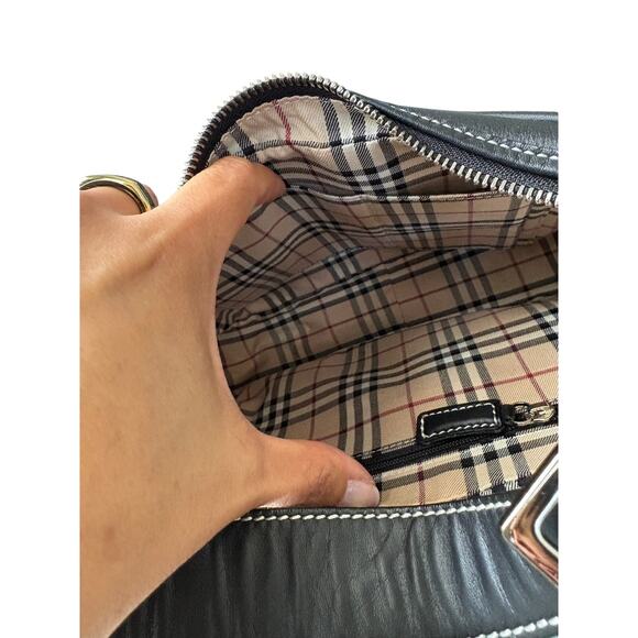 Vintage Burberry Nova Check Canvas Shoulder Bag w/Leather Trim - Picture 6 of 9